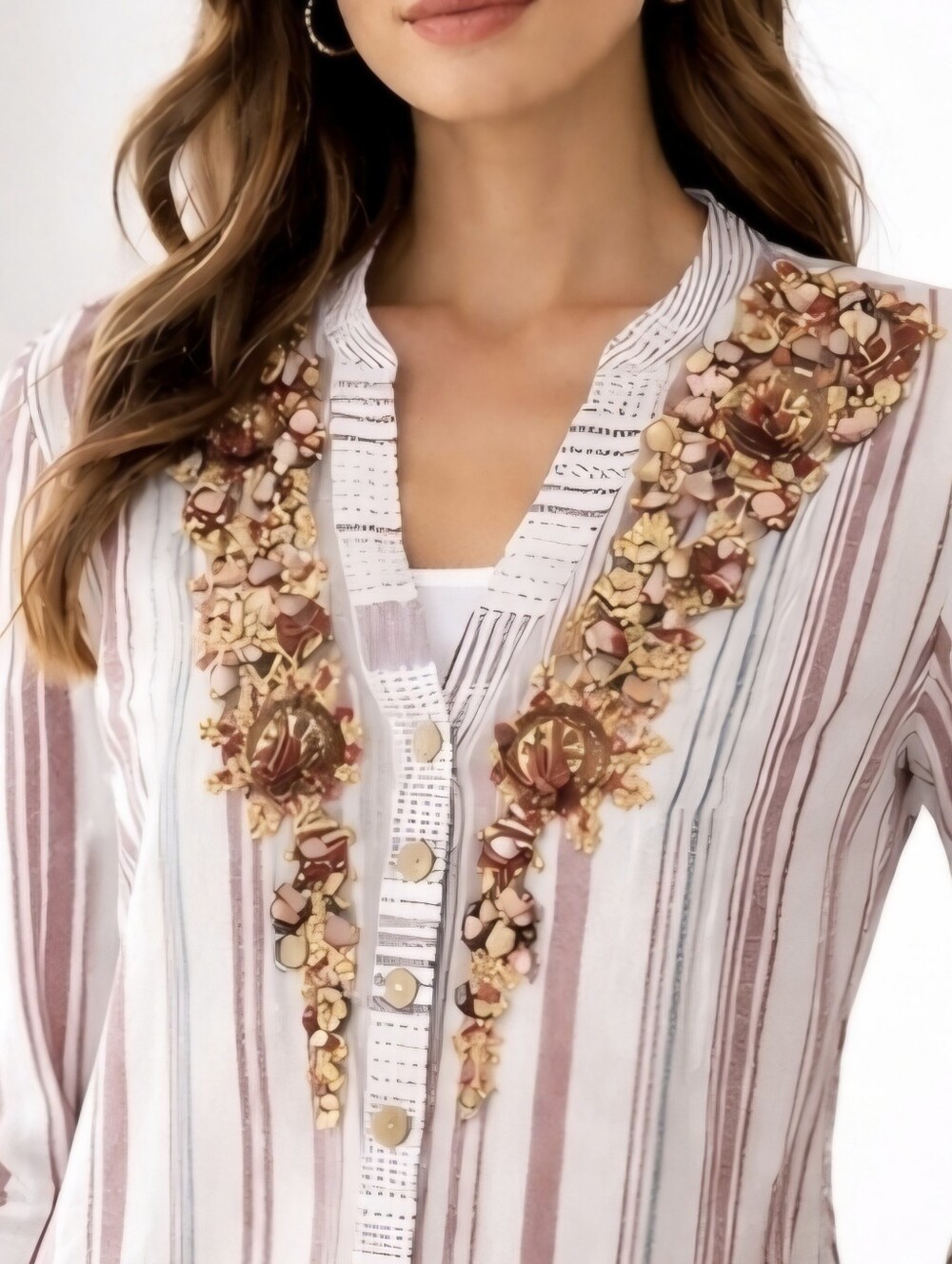 Soft Surroundings Embellished Boho Blouse Beaded Gemstone Tunic PXS WOW!